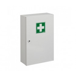 Armoire à pharmacie acier poudré 1 porte. Serrure à clé. Dimensions 310*450*525mm. Poids 2,68kg.