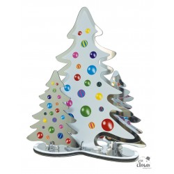 NOEL DECO EFFET MIROIR SAPINS MULTICOULEUR 20CM