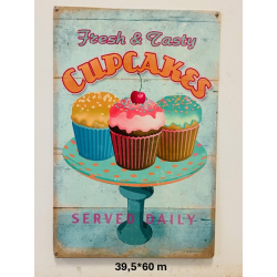 Plaque Métal décorative cupcakes fresh 39.5 x 60 cm