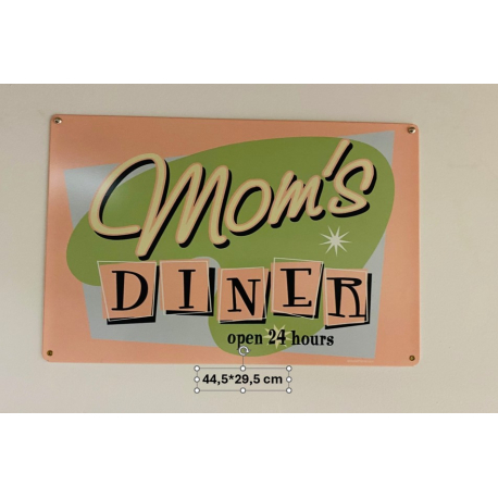 Plaque Métal décorative Mom's diner rose 44.5 x 29.5 cm
