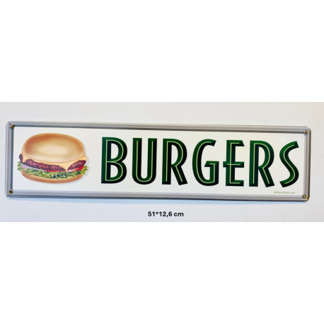Plaque Métal décorative Burgers 51 x 12.6 cm horizontal