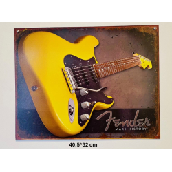 Plaque Métal décorative guitard jaune 40.5 x 32 cm